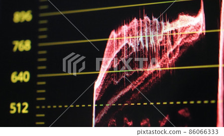 Color grading graph or RGB colour correction indicator on monitor in post production process. Telecine stage in video or film production processing. for colorist edit or adjust color on digital movie. 86066333