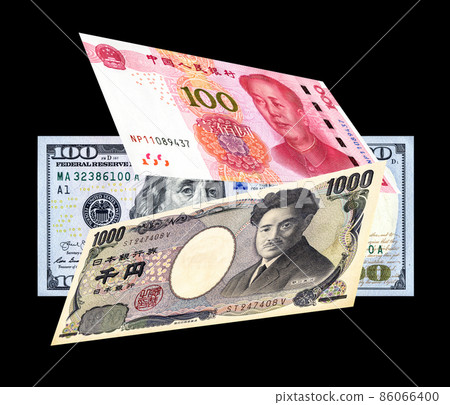 American dollar, Chinese yuan and Japanese yen banknotes as trade and business concept American dollar, Chinese yuan and Japanese yen banknotes as trade and business concept 86066400