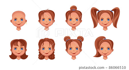 Smiling female face icons set. Vector illustration Smiling female face icons set. Vector illustration 86066510
