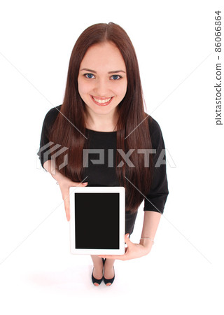 Happy student teenage girl with tablet pc Happy student teenage girl with tablet pc 86066864