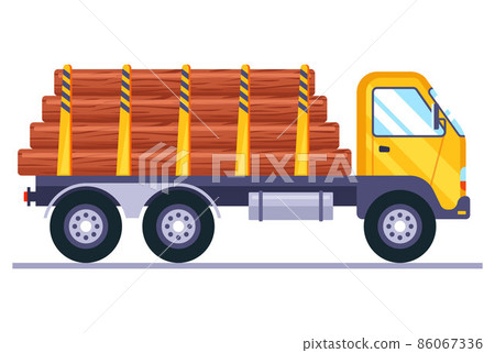 a big truck transports wood from a sawmill. 86067336
