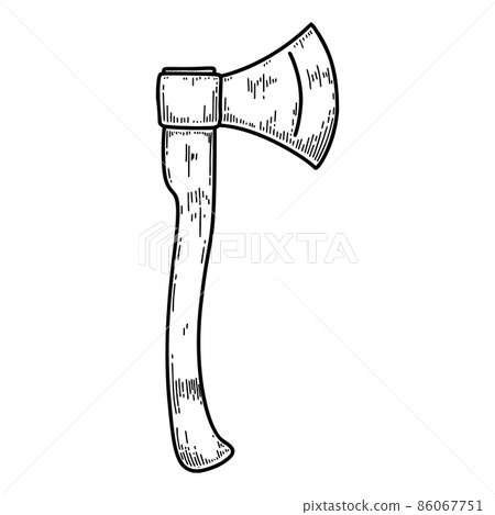 Illustration of lumberjack hatchet in engraving style. Design element for logo, label, sign, emblem, poster. Vector illustration 86067751