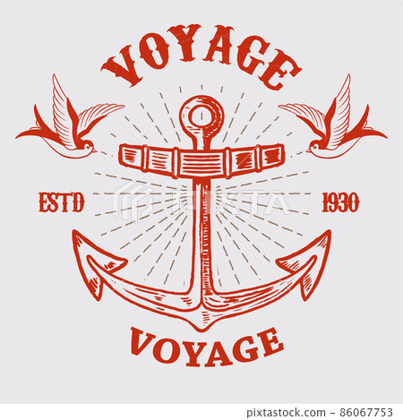 Illustration of vintage anchor with swallows in engraving style. Design element for logo, label, sign, poster, t shirt. Vector illustration 86067753