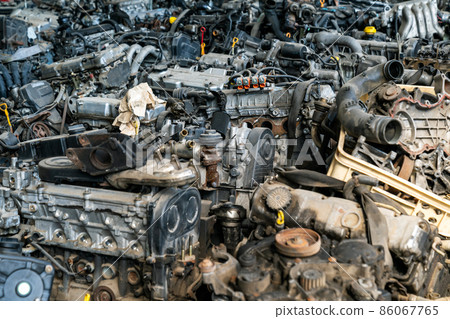 parts of dismantled cars at the car wreck 86067765