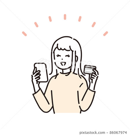通過在智能手機上查看卡的使用細節而鬆了一口氣的女性的插圖素材 86067974