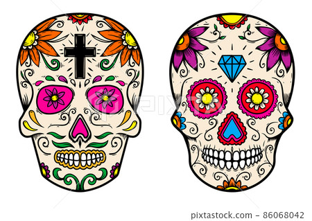 Illustration of mexican sugar skull. Design element for logo