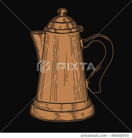 Illustration of coffee maker in engraving style. Design element for emblem, sign, poster, card, banner, flyer. Vector illustration Illustration of coffee maker in engraving style. Design element for emblem, sign, poster, card, banner, flyer. Vector illustration 86068050