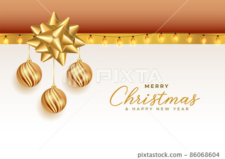 merry christmas golden balls and ribbons background 86068604