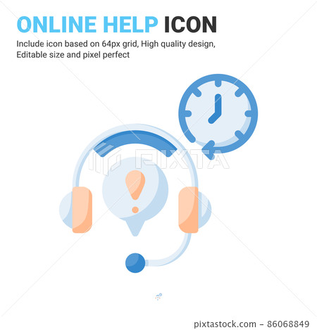 Online help icon vector with flat color style isolated on white background. Vector illustration service center sign symbol icon concept for business, finance, industry, company, apps and project Online help icon vector with flat color style isolated on white background. Vector illustration service center sign symbol icon concept for business, finance, industry, company, apps and project 86068849