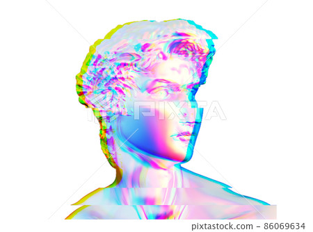 Head of David sculpture with glitch effect, 3D rendered 86069634