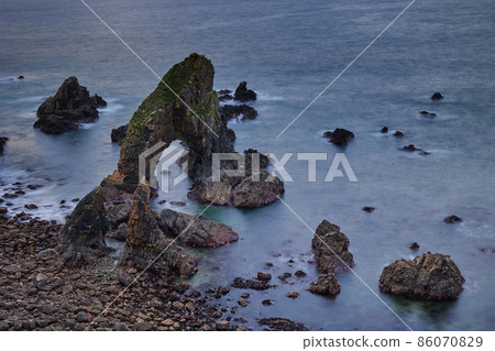 close-up of rock formations Crohy Head, County Donegal. Ireland. long exposure at sunset 86070829