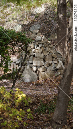 a pile of stones in the forest 86074203