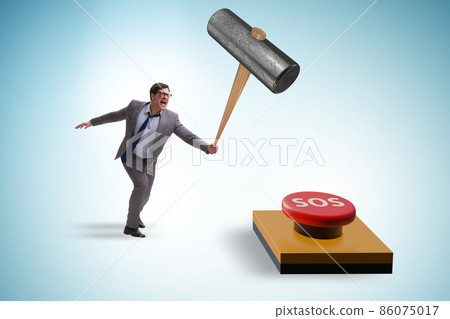 Businessman pressing SOS button in case of danger Businessman pressing SOS button in case of danger 86075017