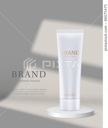 Tube of cosmetic product stand on podium. Tube for 86075475