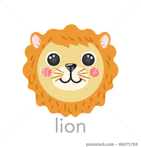Lion Cute portrait with name text smiley head cartoon round shape animal face, isolated vector icon illustrations Lion Cute portrait with name text smiley head cartoon round shape animal face, isolated vector icon illustrations 86075708