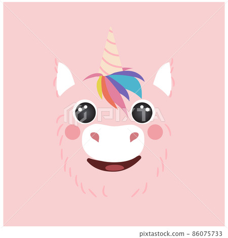 Cute pink unicorn portrait square smiley head cartoon character mascot round shape animal face, isolated vector flat Cute pink unicorn portrait square smiley head cartoon character mascot round shape animal face, isolated vector flat 86075733
