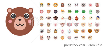 Round Animals Set Cute portraits cartoon illustration flat vector bear, tiger, bunny, dog, cat, donkey, frog, chicken Round Animals Set Cute portraits cartoon illustration flat vector bear, tiger, bunny, dog, cat, donkey, frog, chicken 86075734