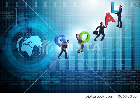Businessman in goal concept carrying letters 86076016