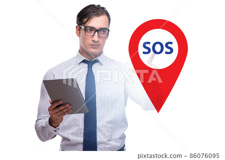 Businessman pressing SOS button in case of danger 86076095
