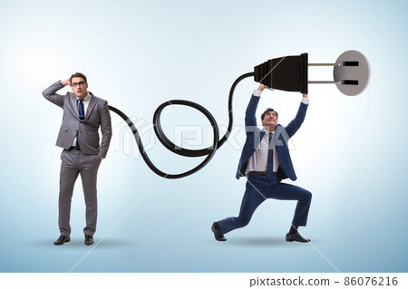 Businessman being powered by electric power Businessman being powered by electric power 86076216