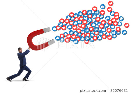 Businessman attracting likes with large magnet Businessman attracting likes with large magnet 86076681
