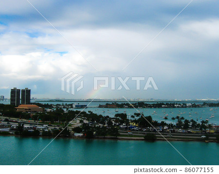 View of the port of Miami in the evening from a bird's flight. USA 86077155