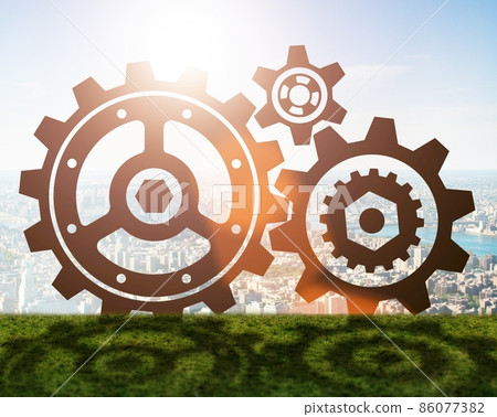 Teamwork concept with cogwheels gears Teamwork concept with cogwheels gears 86077382