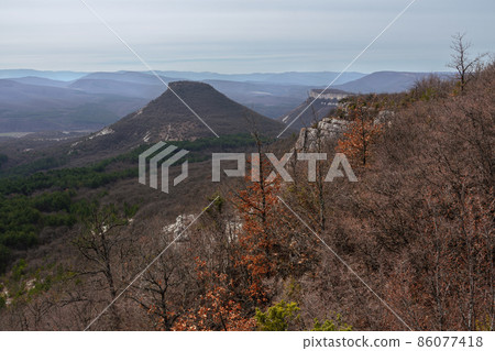 View from Beshik-Tau mountain in spring. Bakhchysarai, Crimea View from Beshik-Tau mountain in spring. Bakhchysarai, Crimea 86077418