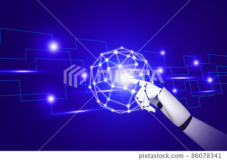 Robot hand abstract lines and connection points communication technology background for business internet network digital data connection and big data concept. Robot hand abstract lines and connection points communication technology background for business internet network digital data connection and big data concept. 86078341