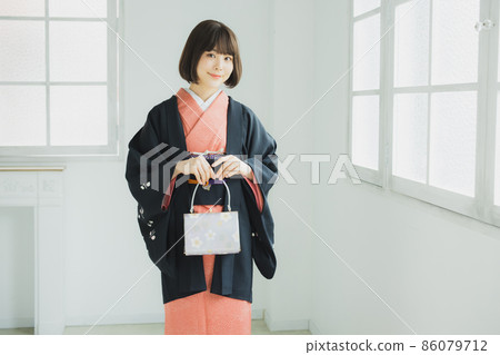 Edo Komon Kurohaori Kimono 86079712