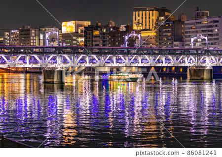 隅田川夜景，東京隅田川步道 86081241