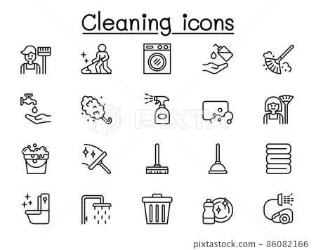 Cleaning icons set in thin line style 86082166