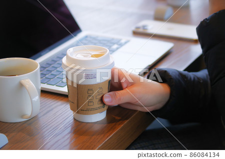 A woman drinking coffee 86084134