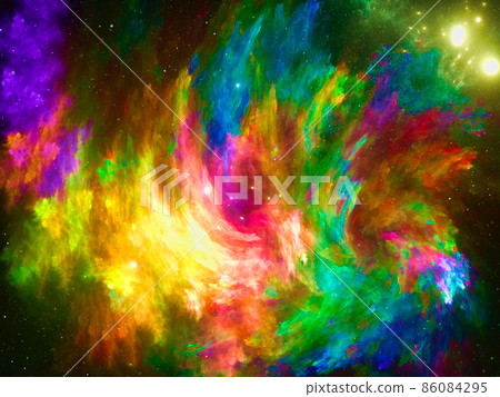 Bright space theme background - colorful strokes and stars - 3d illustration Bright space theme background - colorful strokes and stars - 3d illustration 86084295