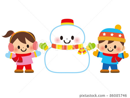 一個喜歡玩雪並堆雪人的孩子 86085746