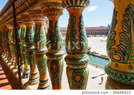 Spain Square, Plaza de Espana, is a square in the Maria Luisa Park, in Seville Spain Square, Plaza de Espana, is a square in the Maria Luisa Park, in Seville 86086822