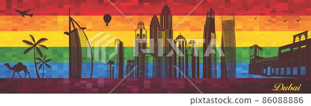 Dubai on LGBT flag background 86088886