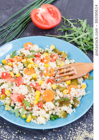 Fresh salad with couscous and vegetables as best nutritious food for dieting and slimming Fresh salad with couscous and vegetables as best nutritious food for dieting and slimming 86090614