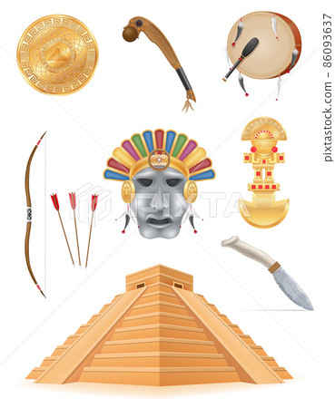 ancient objects and attributes of the maya vector illustration 86093637