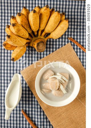 Boiled banana in coconut milk, Thai dessert. Banana in coconut milk. Boiled banana in coconut milk, Thai dessert. Banana in coconut milk. 86093929