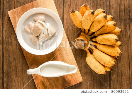 Boiled banana in coconut milk, Thai dessert. Banana in coconut milk. Boiled banana in coconut milk, Thai dessert. Banana in coconut milk. 86093931