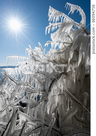 Splash ice Lake Inawashiro winter scenery Splash ice Lake Inawashiro winter scenery 86094756