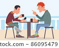 Summer day. Cafe by the sea. Flat illustration. 86095479