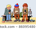 The children went for a walk. Interested in nothing but the Internet and social networks. Vector illustration 86095480