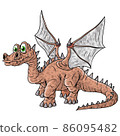 Cheerful, cute, winged dinosaur on a white background. 86095482