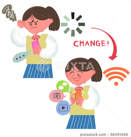 Female student who buys a new smartphone at the time of new enrollment and graduation Female student who buys a new smartphone at the time of new enrollment and graduation 86095898