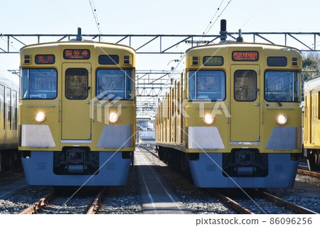 Seibu Railway 2000 series lined up at the depot Seibu Railway 2000 series lined up at the depot 86096256