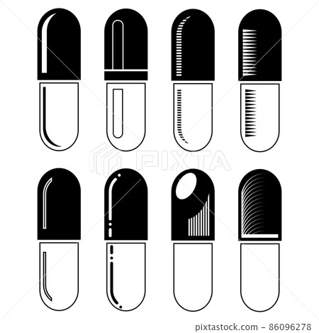 Pill Icon in trendy flat style isolated on white background. Tablet symbol for your web site design. Cosmetic Capsule with Vitamins. 86096278
