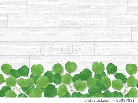 Green leaves and wood grain white background vector illustration 86097051