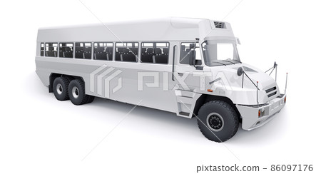 Bus to transport workers to hard to reach areas. 3D illustration. 86097176